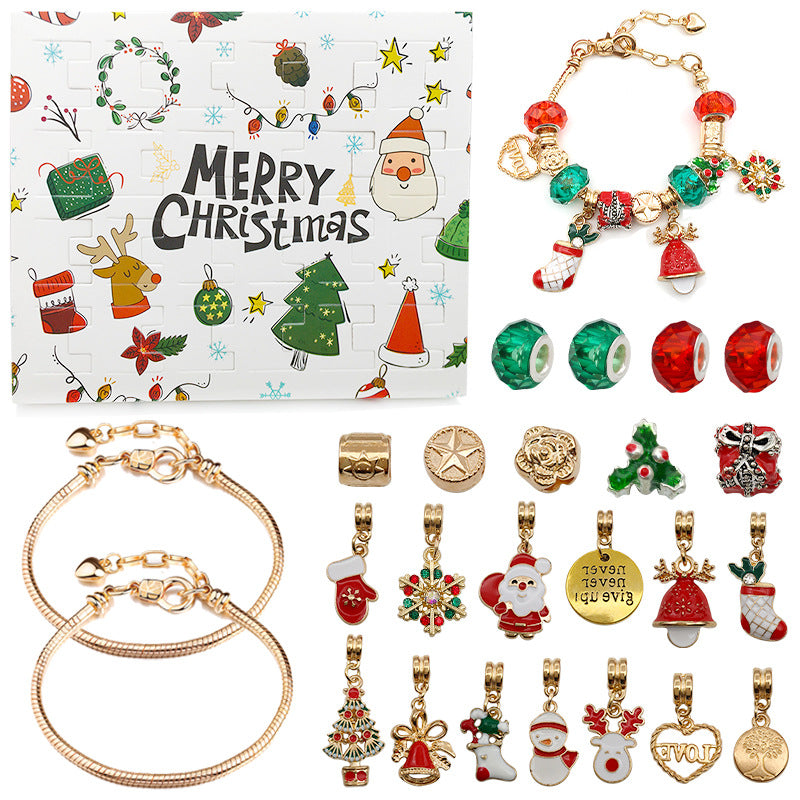 Adventskalender mit 24 Teilen für ein Charm-Armband zum Selbstgestalten – Teile der Goldausführung