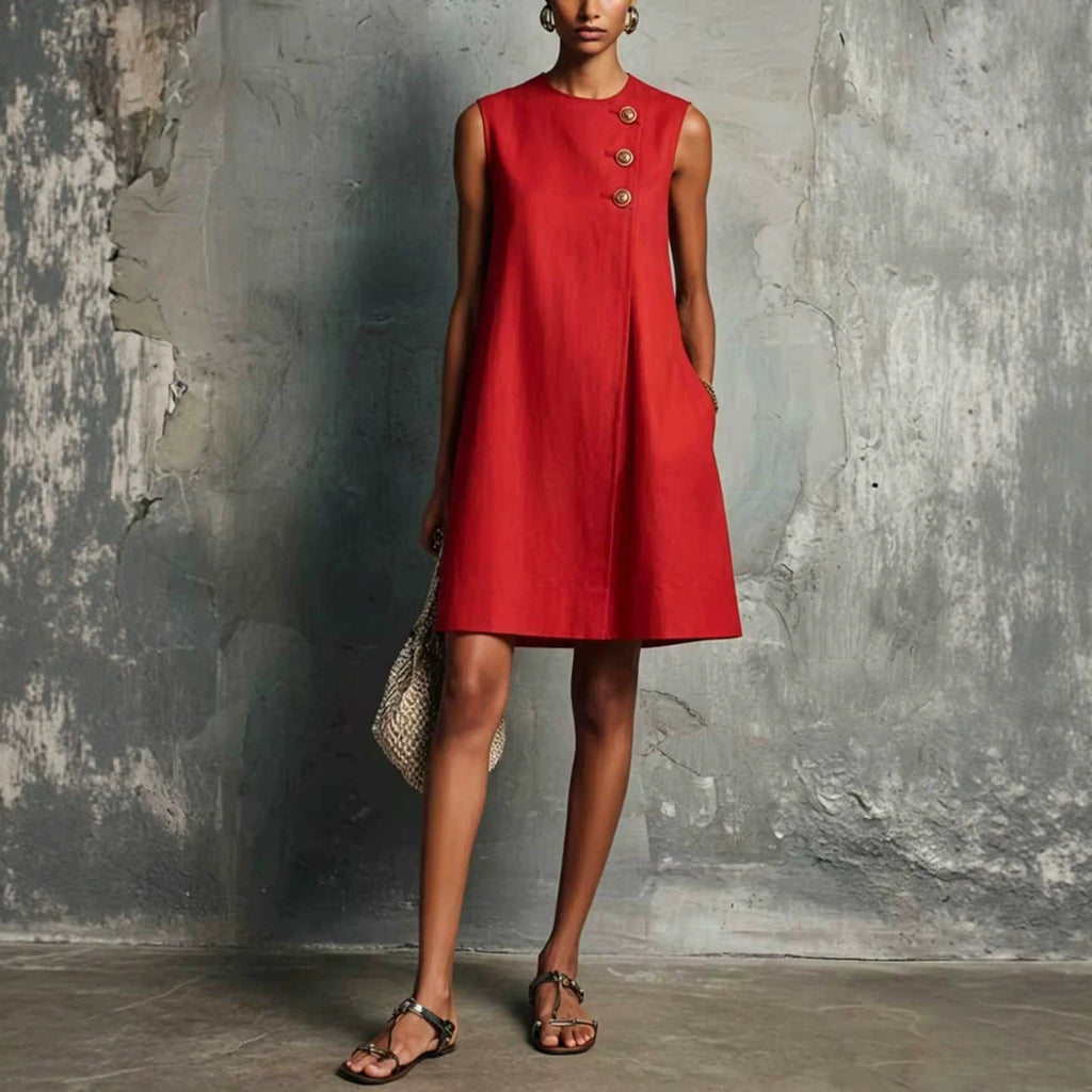 Asymmetrisches Knopfkleid mit seitlichen Taschen – Bild 4 | LuxeStyle