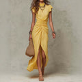 Plissiertes Maxi-Abendkleid mit Stehkragen – Bild 6 | LuxeStyle