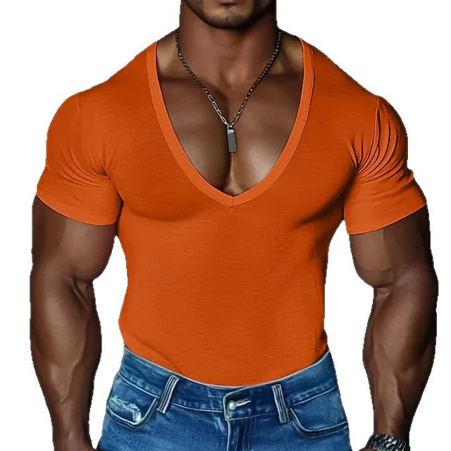 Herren V-Ausschnitt T-Shirt Slim Fit Einfarbig Casual