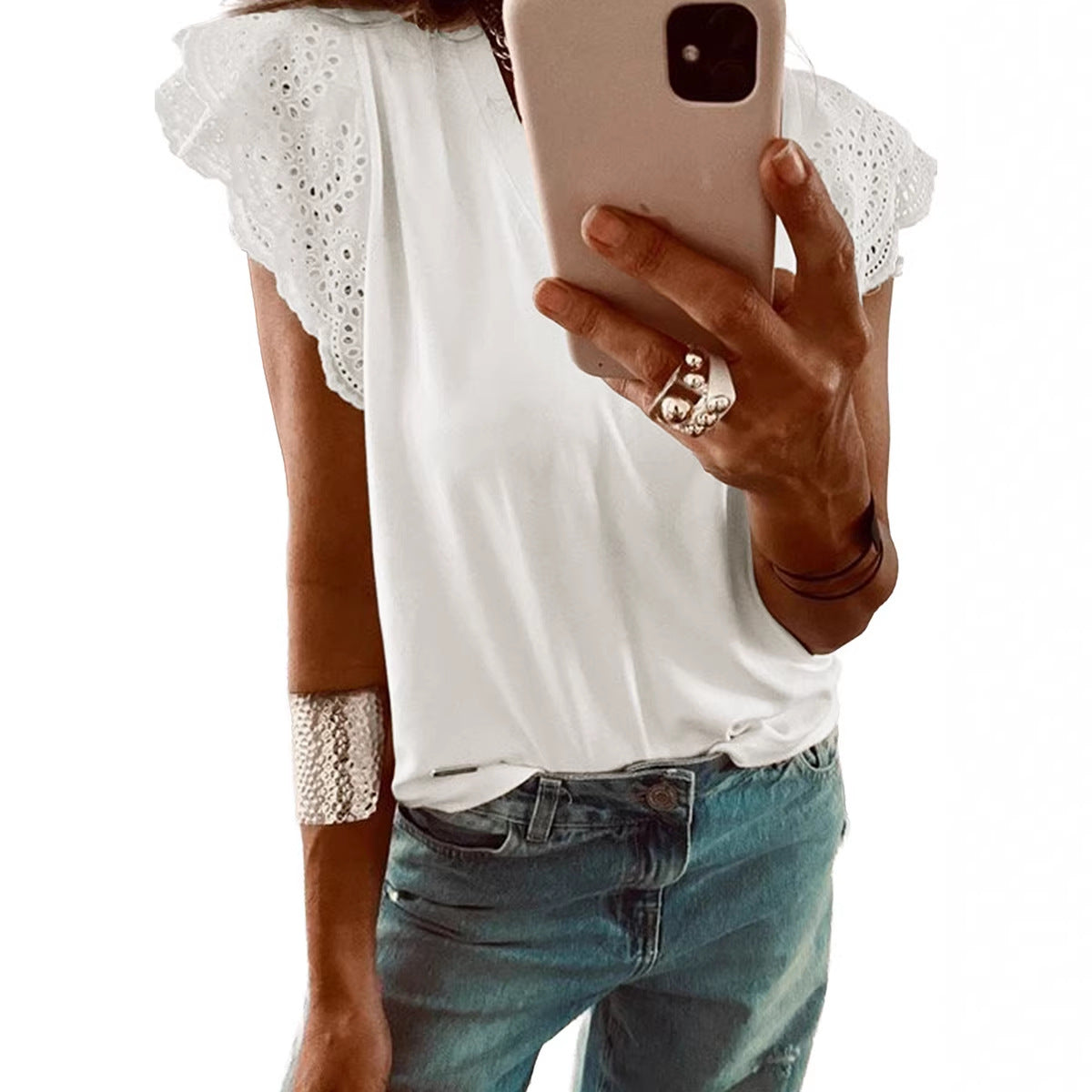 Vielseitiges V-Neck Shirt mit Rüschensaum – Bild 3 | LuxeStyle