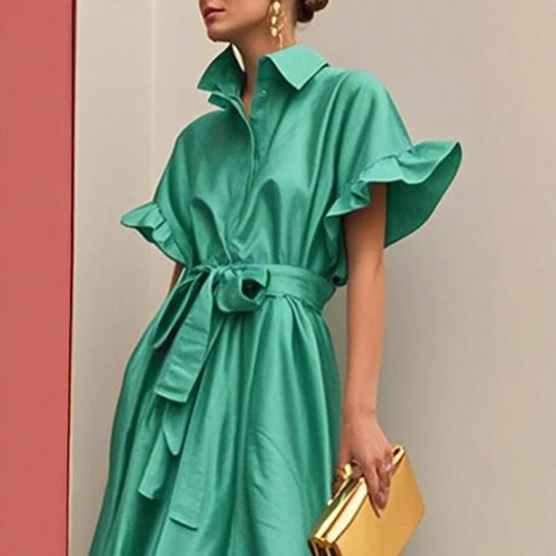 Elegantes Satin-Kleid mit Rüschenärmeln – Bild 5 | LuxeStyle