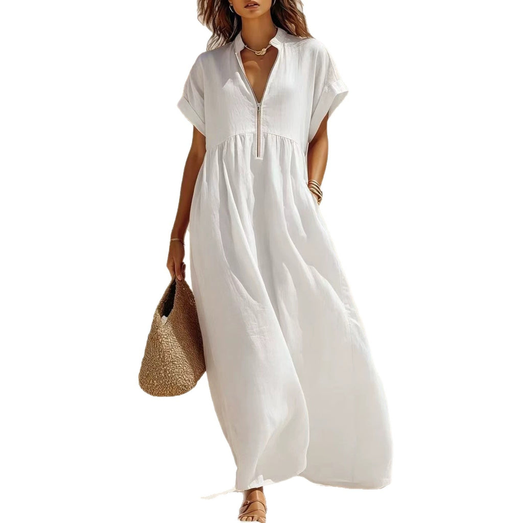 Langes Leinenkleid mit Reissverschluss – Bild 10 | LuxeStyle