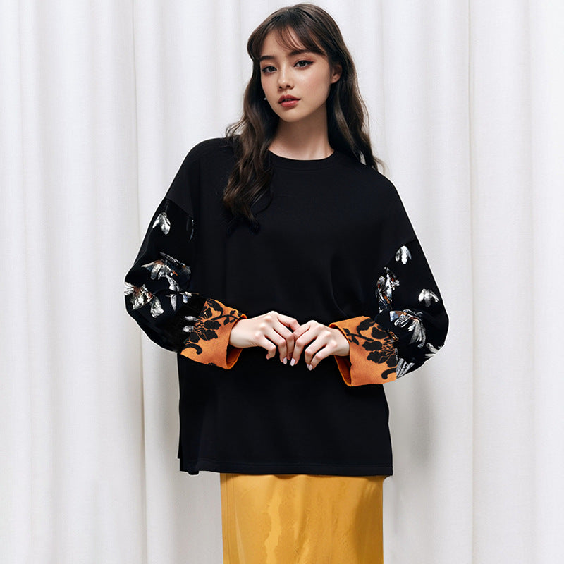 Retro Langarmshirt mit Pflanzen- und Blumenmuster