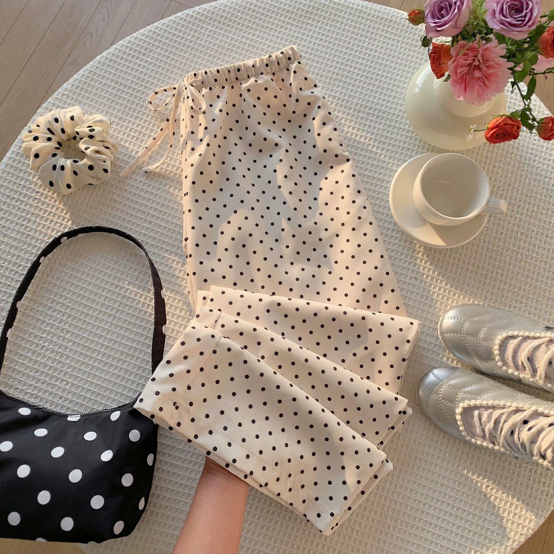 Weite Polka-Dot Hose mit Elastikbund