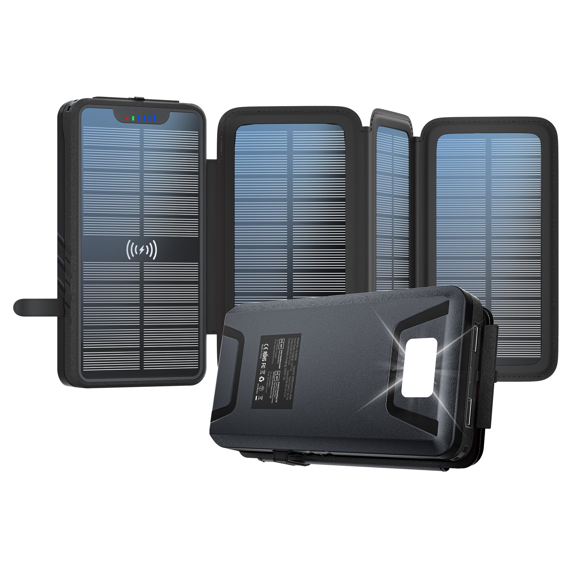 Faltbare Solar Powerbank mit Wireless Charging