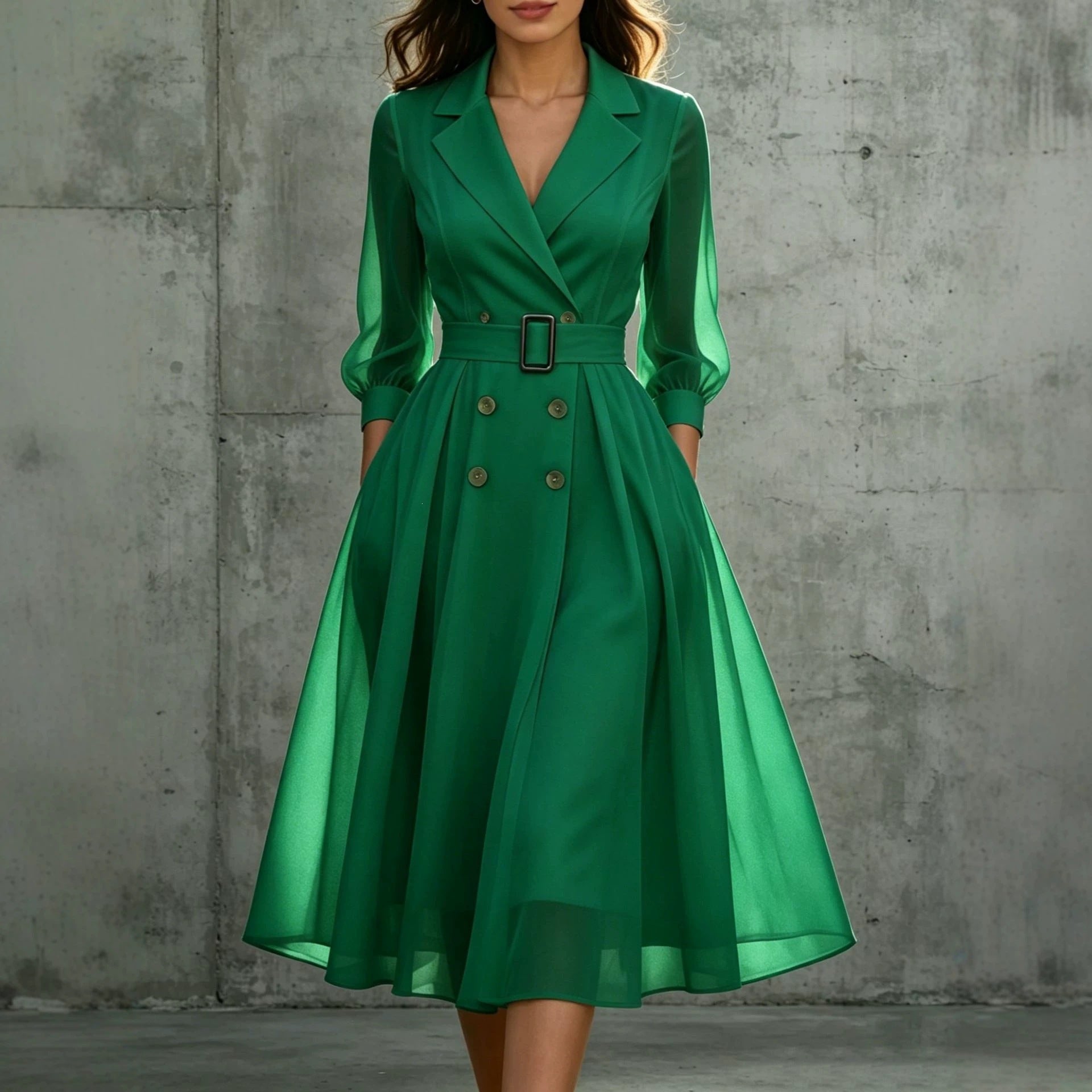 V-Ausschnitt Kleid mit Taillengürtel