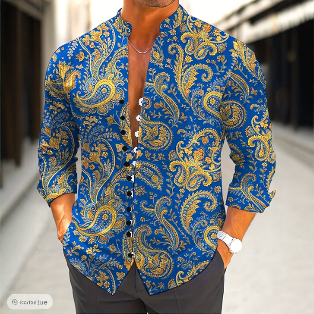 Stehkragenhemd mit Wellenmuster für Herren | LuxeStyle