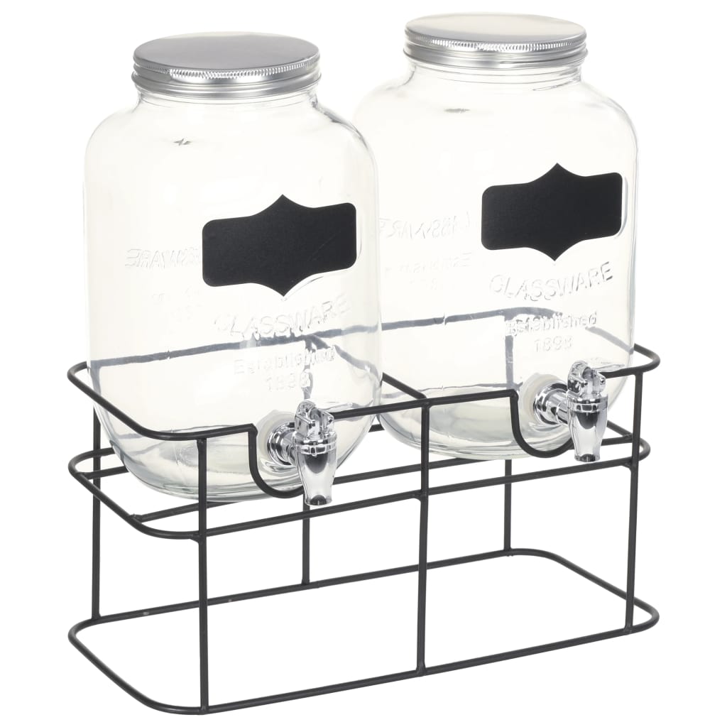 Getränkespender-Set mit Ständer, 2 x 4 L Glas