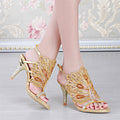 Stiletto-Sandalen mit Strass und Blumenmuster – Bild 1 | LuxeStyle