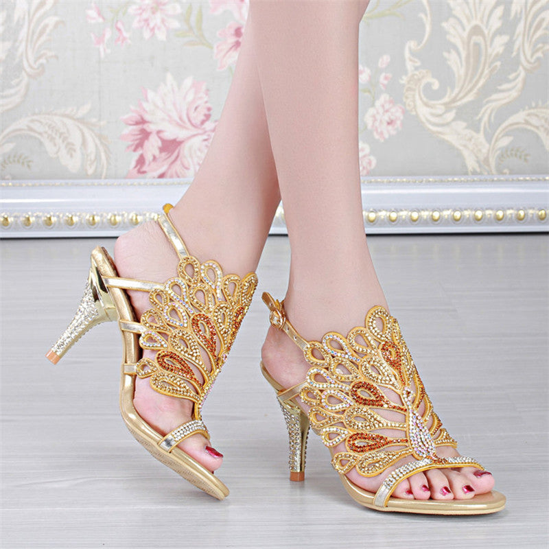 Stiletto-Sandalen mit Strass und Blumenmuster – Bild 1 | LuxeStyle