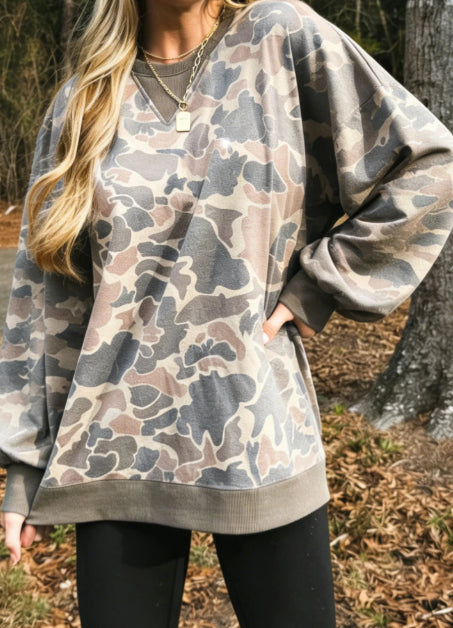Multi-Farben Camouflage Strickrand Bequemer Pullover