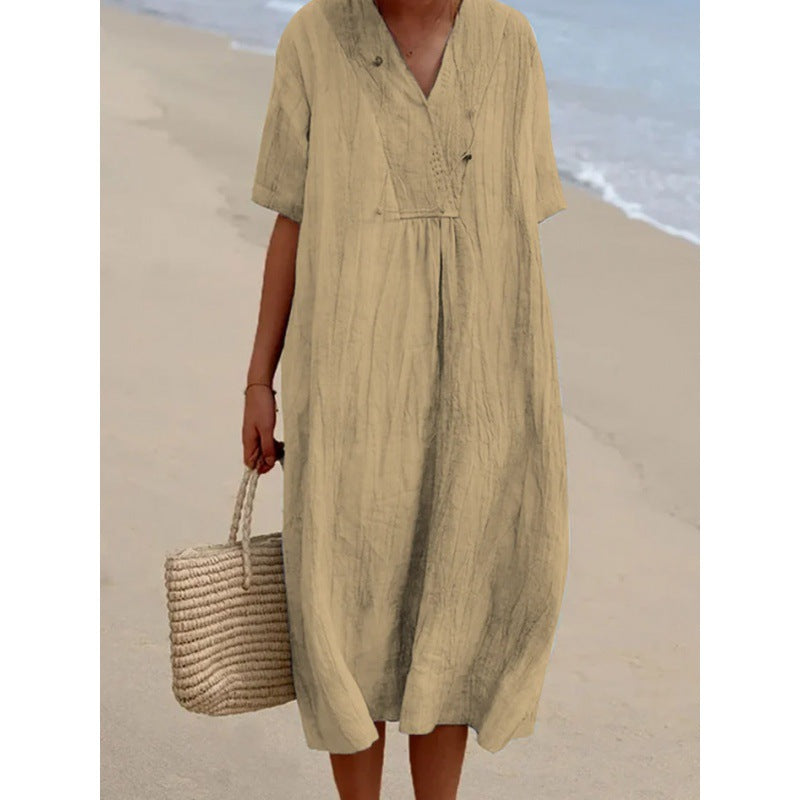 Figurbetontes Freizeitkleid aus Baumwoll-Leinen
