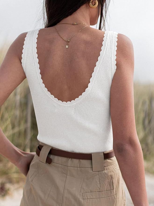 Rippstrick-Sommer-Top mit Spitze