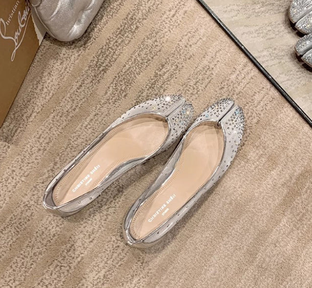Pumps mit Mesh, Strass & Keilabsatz