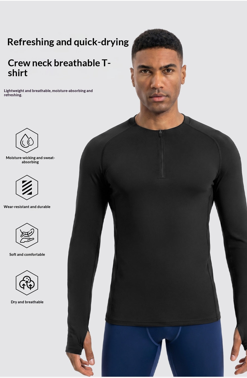 Herren Sportshirt Langarm mit Halbreissverschluss | LuxeStyle