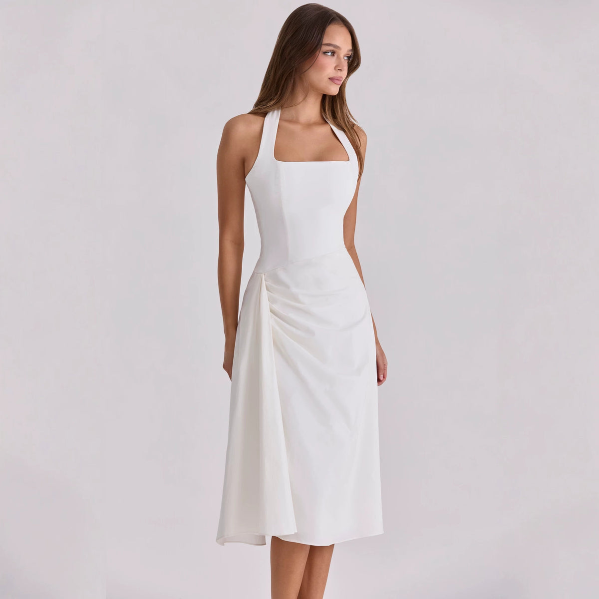 Midi-Kleid mit Neckholder und eckigem Ausschnitt – Bild 1 | LuxeStyle