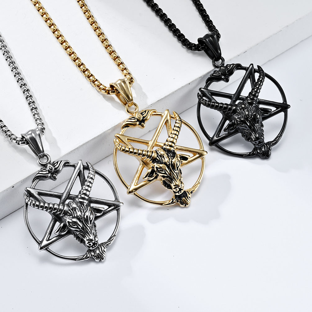 Satan Ziegenkopf Pentagramm Anhänger Halskette
