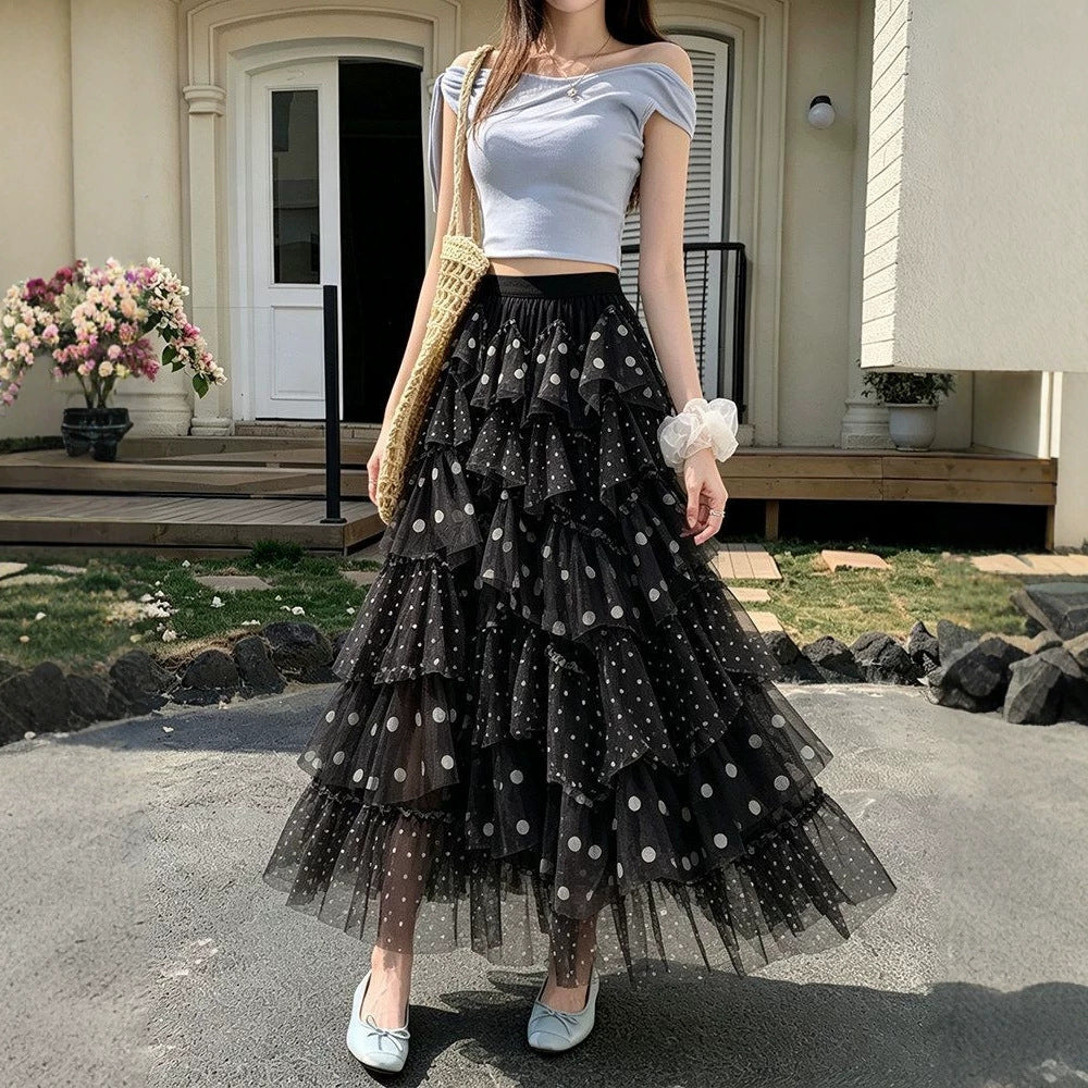 Luftige Chiffon-Puff-Rock mit Polka-Dots