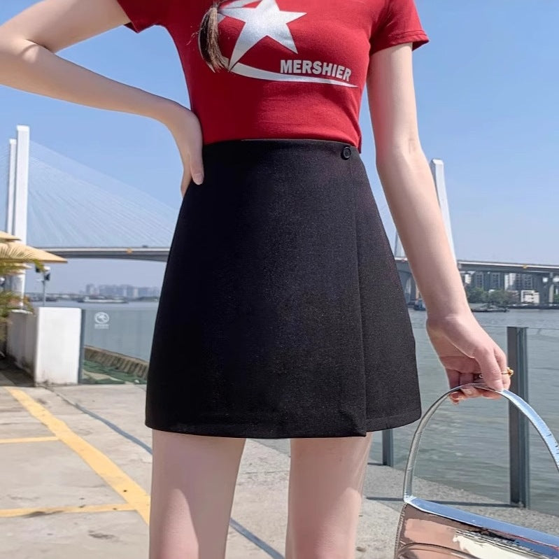 High-Waisted Midi-Rock mit Digitalprint