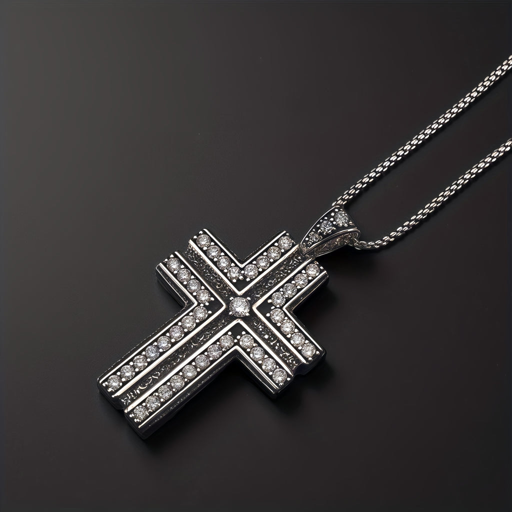 Doppellagige Kreuzkette mit Zirkonia, Antik-Schwarz