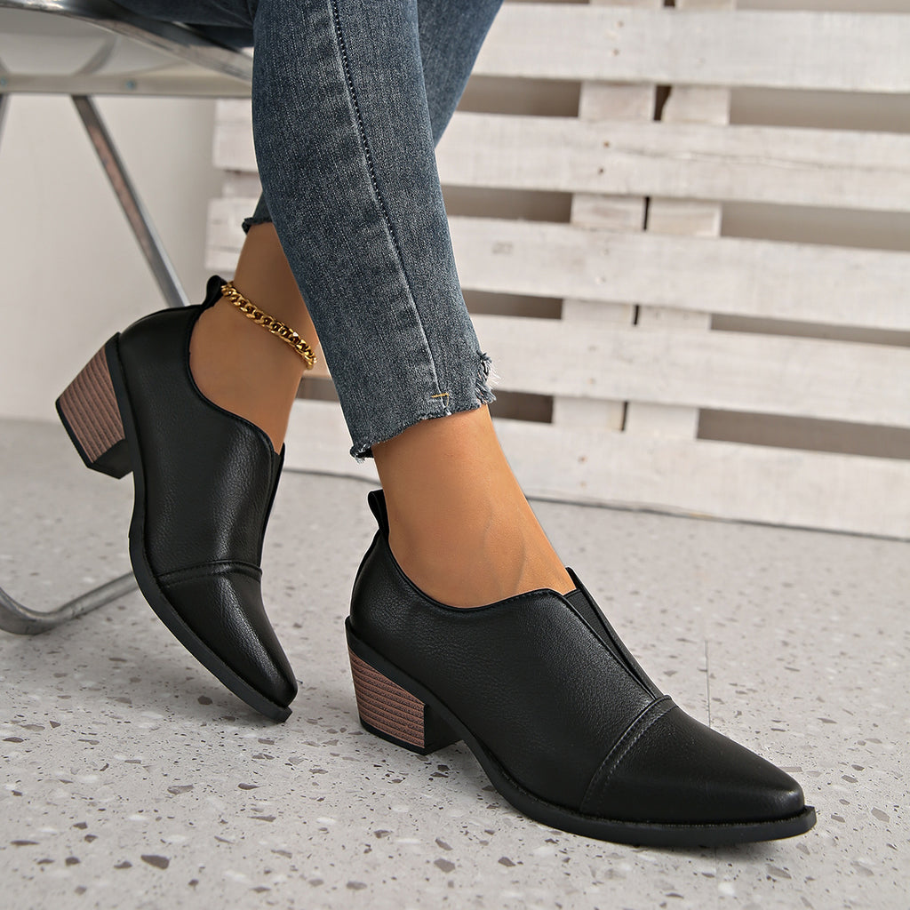 Frühling-Herbst-Pumps mit Spitzspitze und Blockabsatz