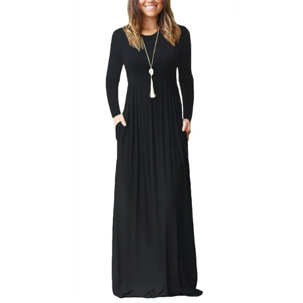 Maxikleid mit Rundhals, langen Ärmeln und Taschen