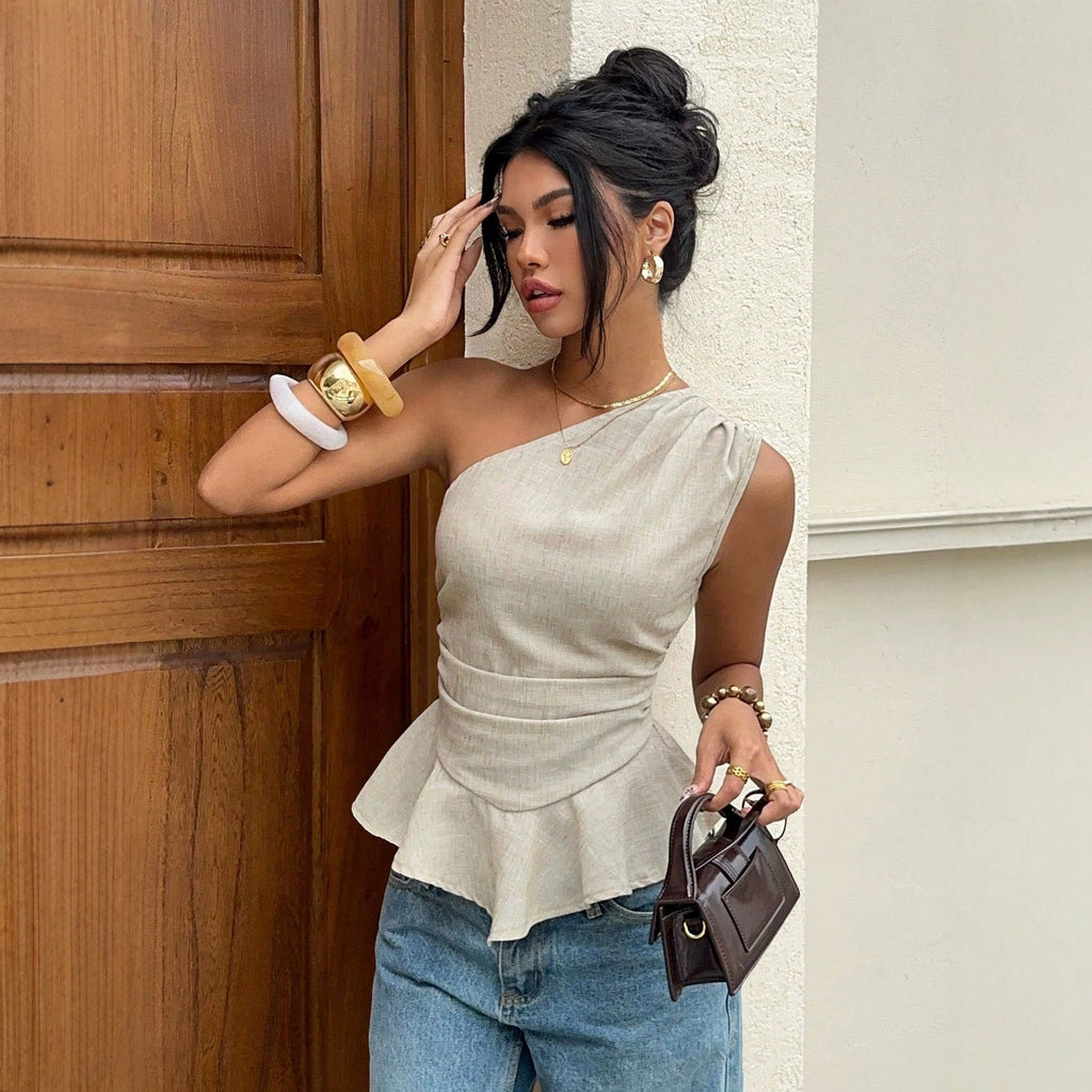 One-Shoulder Tanktop mit Rüschen