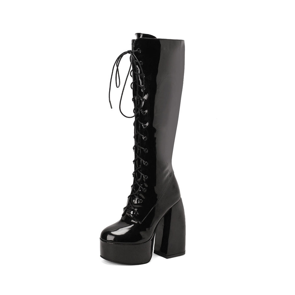Overknee-Stiefel mit Schnürung und Blockabsatz – Bild 3 | LuxeStyle