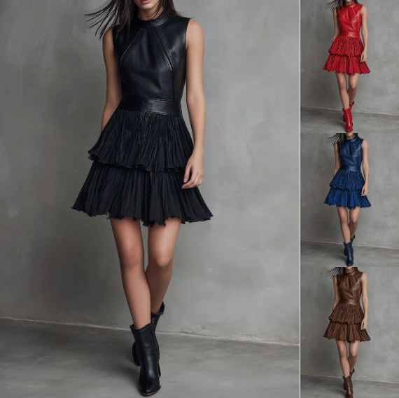 Elegantes Lederimitat-Kleid, doppellagig – Bild 6 | LuxeStyle