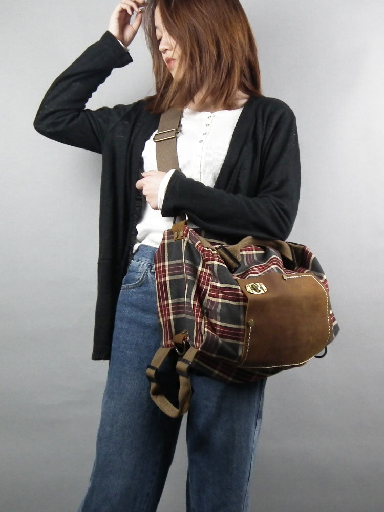 Grosser rot karierter Rucksack aus Rindsleder – Bild 3 | LuxeStyle