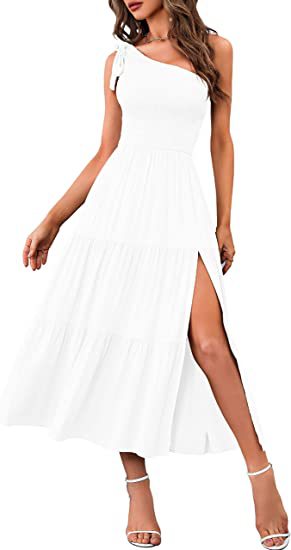 One-Shoulder Plissee-Kleid mit Schlitz