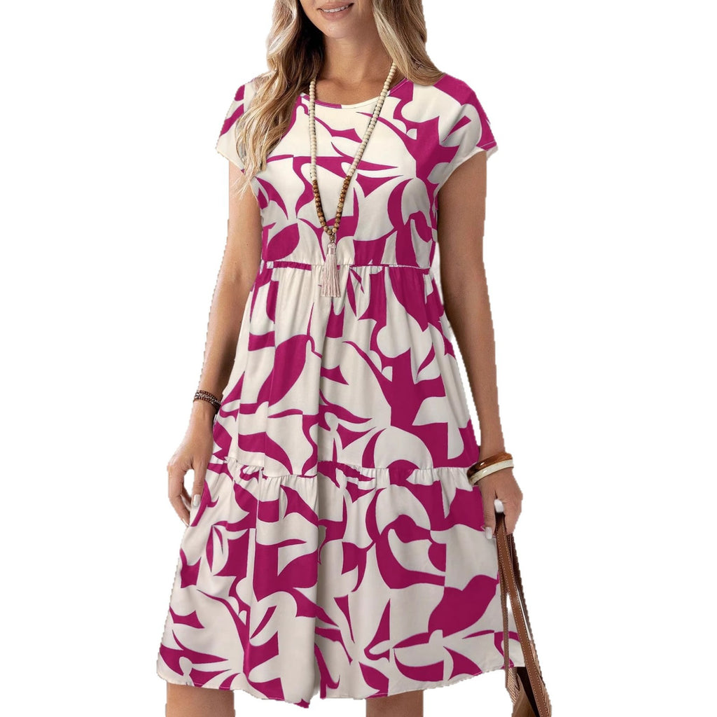 Rundhals Blumenprint Kleid Kurzarm