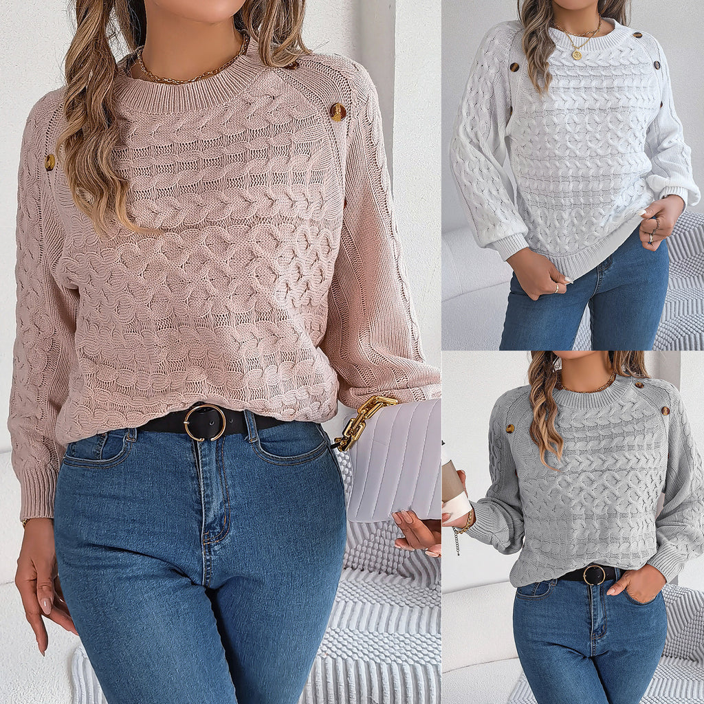 Pullover mit Knopfleiste und Puffärmeln