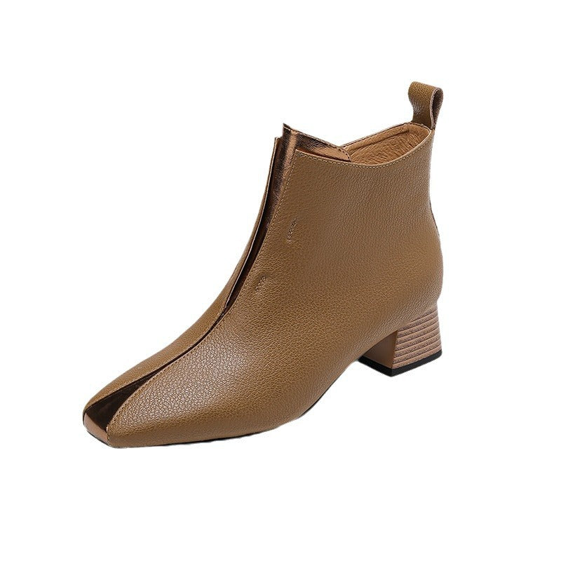 Retro Ankle Boots aus Schafsleder mit Chunky-Absatz
