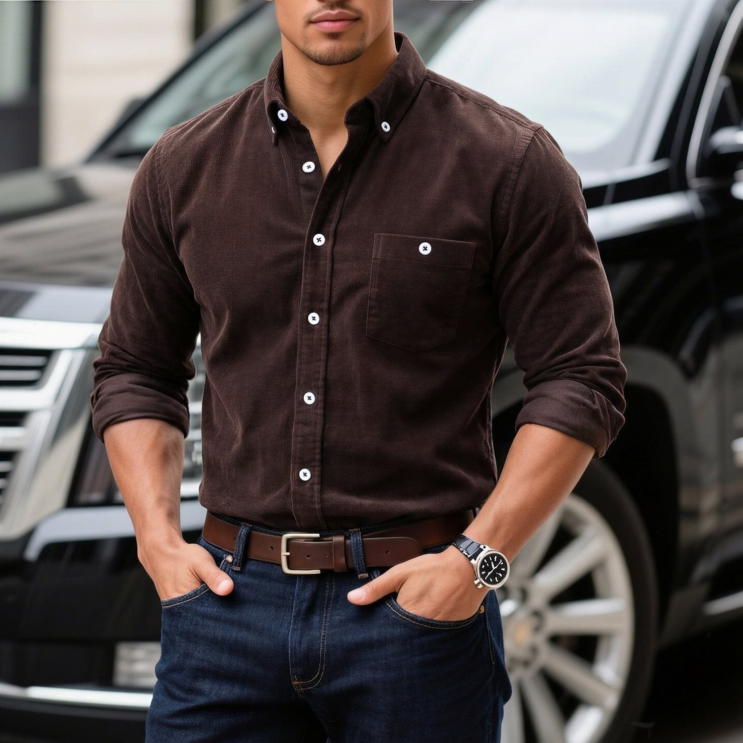 Herren Cord-Hemd Langarm – Ansicht 3