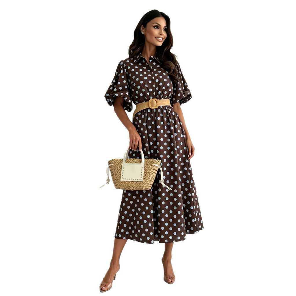 Midi-Kleid mit Tupfen und Dreiviertelärmeln
