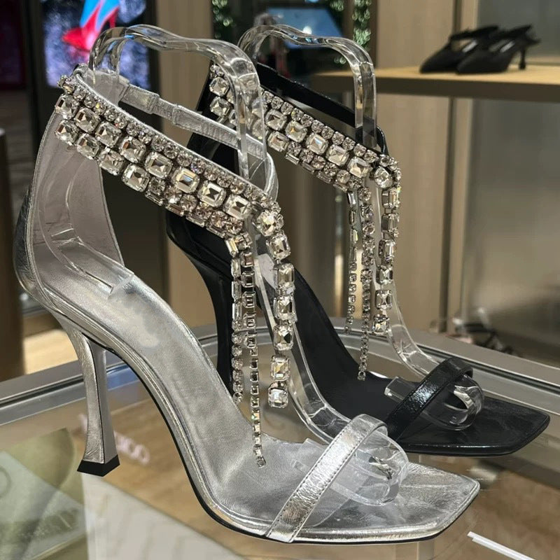 Kristall-Sandalen mit Keilabsatz