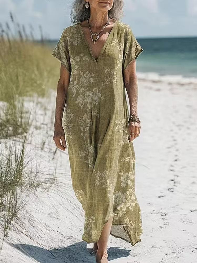 Retro-Print V-Ausschnitt Freizeitkleid – Bild 8 | LuxeStyle