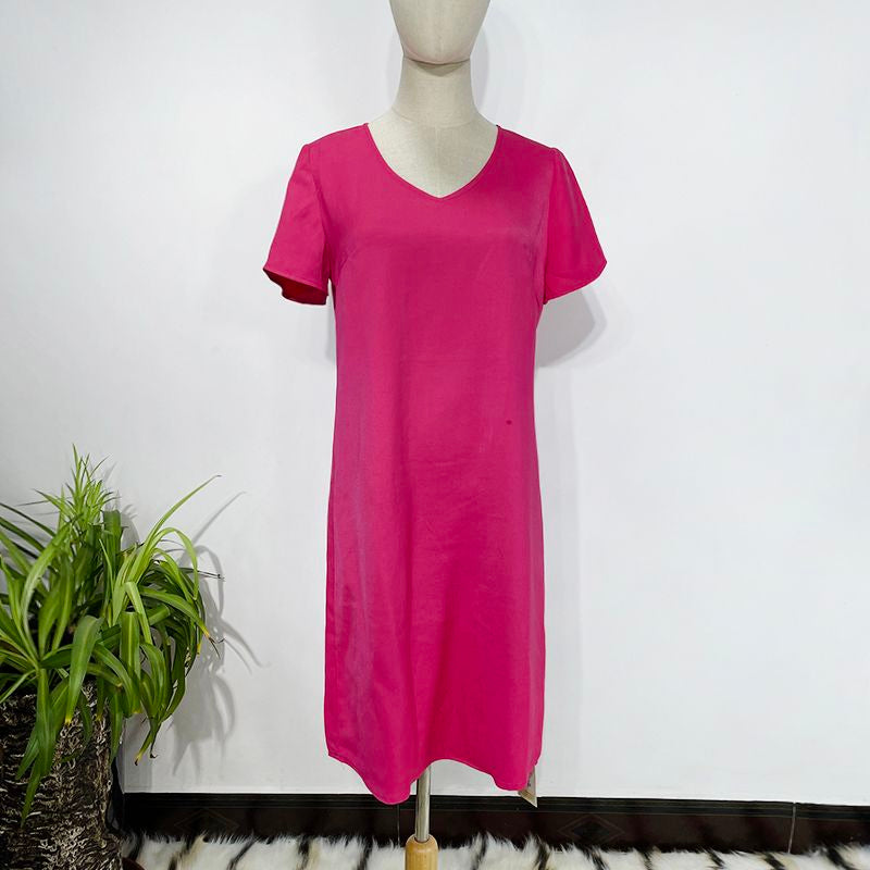 Rosarotes V-Ausschnitt Kurzarmkleid – Bild 2 | LuxeStyle