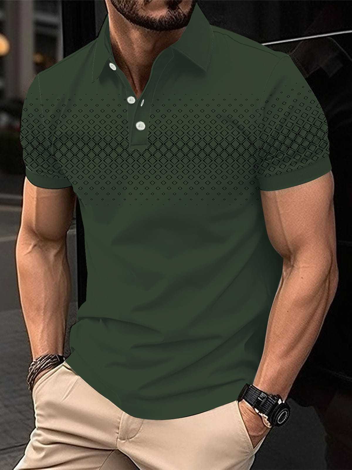 Herren-Casual Plaid-Print Polo-Shirt