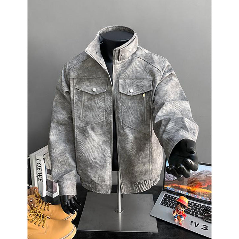 Herren Retro-Schlangenleder-Matte Jacke