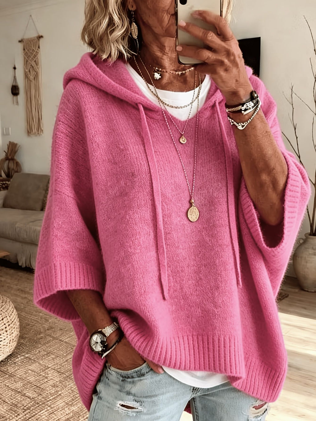 Hoodie mit Kordelzug – Weit geschnittener Jackenpulli
