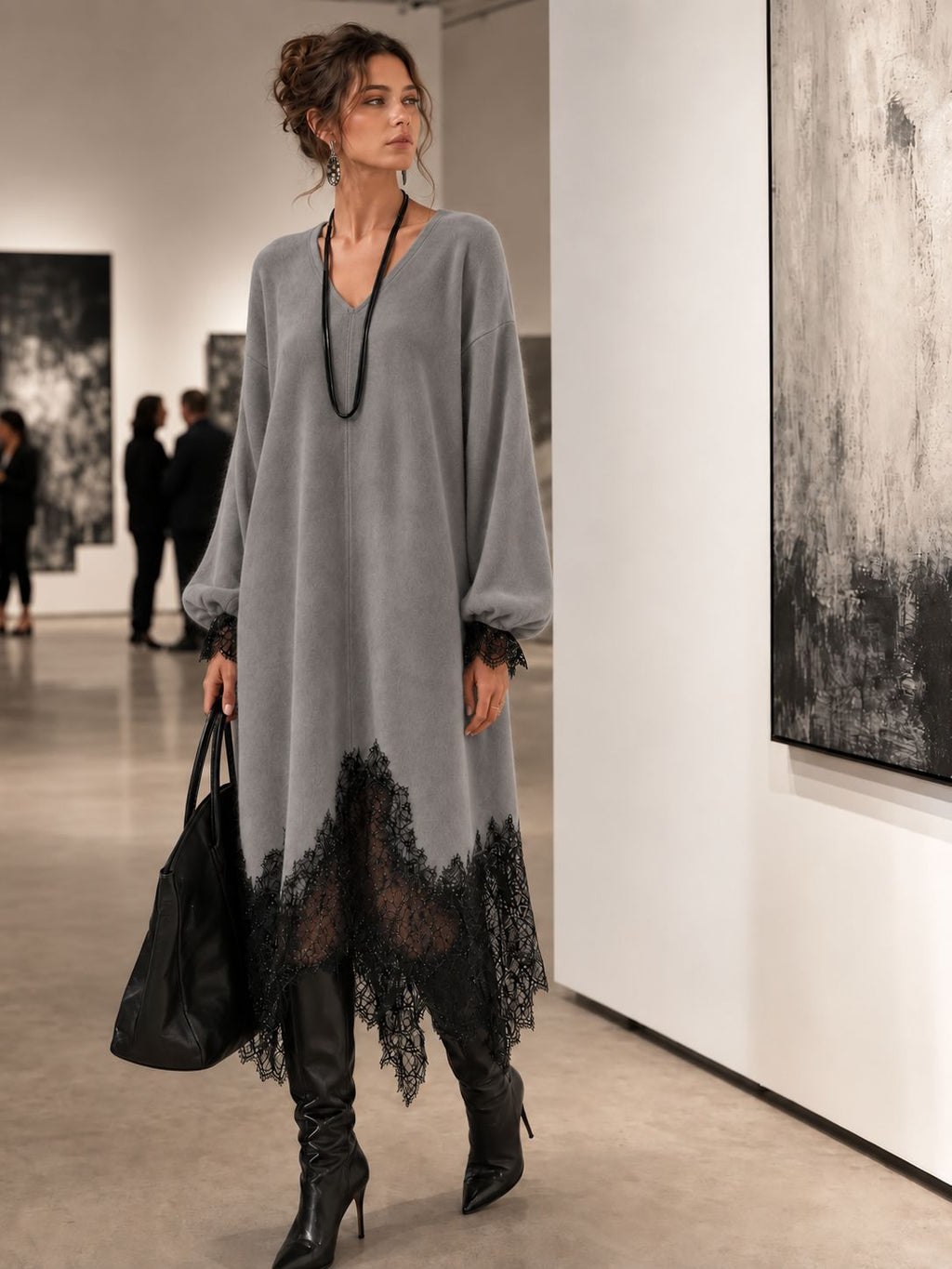 Freistehender Lederrock mit V-Ausschnitt – Bild 6 | LuxeStyle