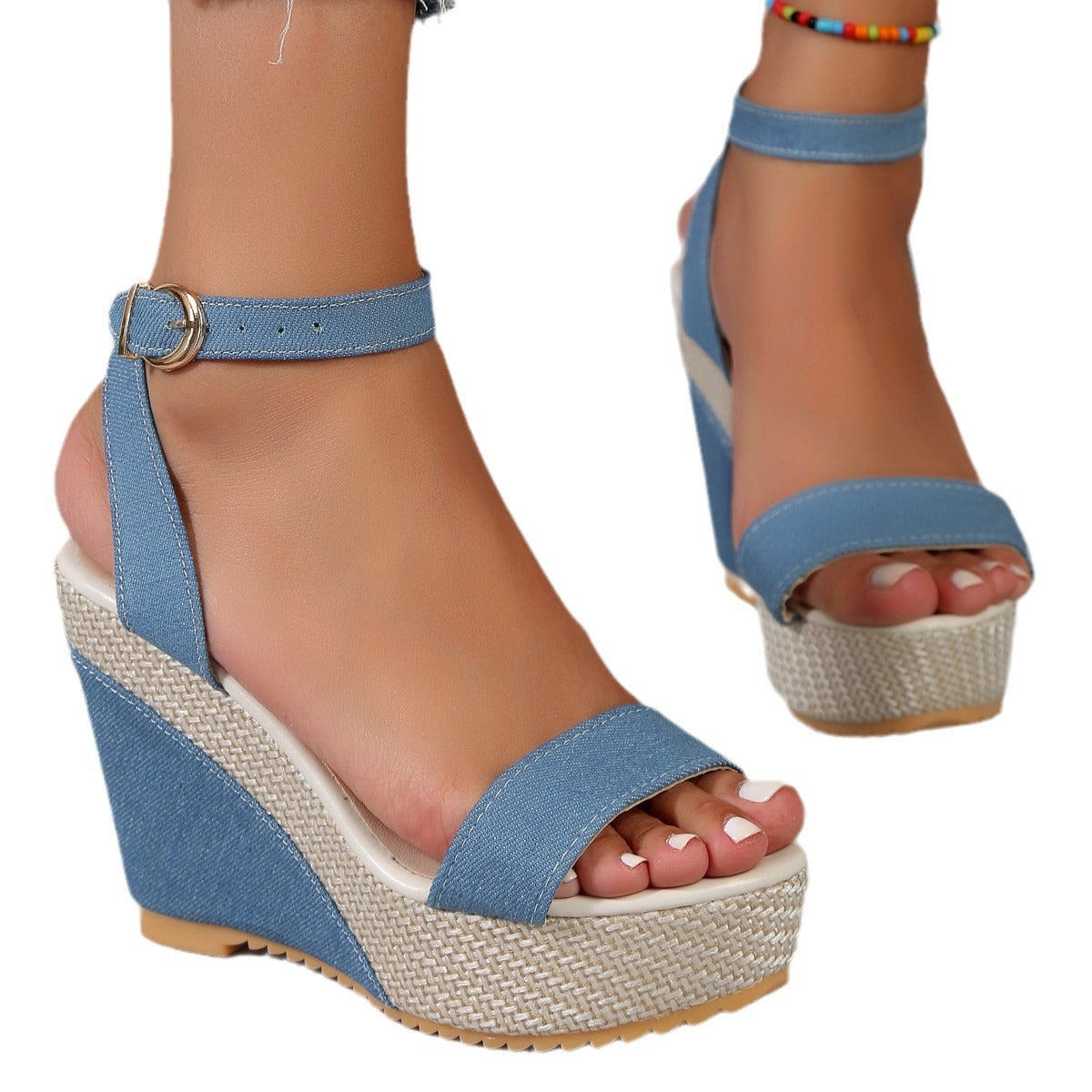 Denim-Sandalen mit Knöchelriemen – Bild 2 | LuxeStyle