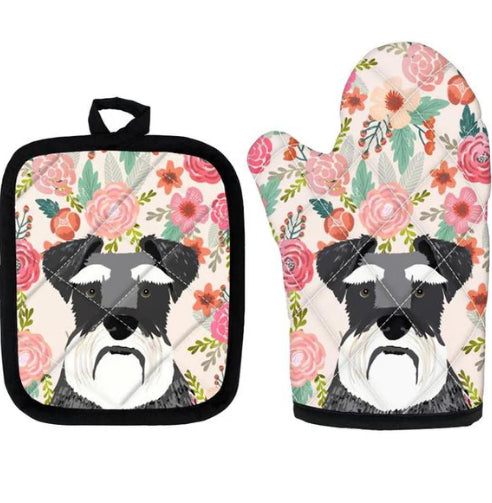 Ofenhandschuh & Topfuntersetzer-Set mit Mops-Print