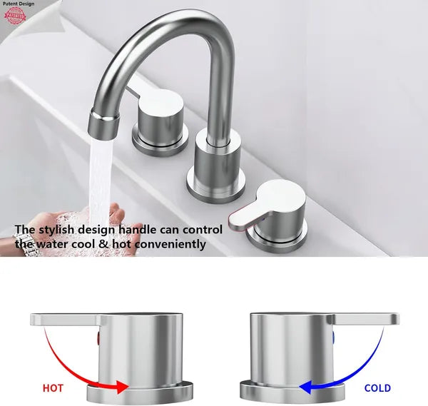 Badezimmerarmatur Edelstahl 2-Griff 8 Zoll 3-Loch 360°-Drehspülung mit