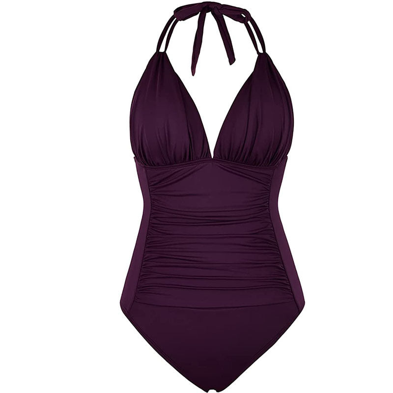 Figurbetonter, rückenfreier Badeanzug mit Rüschen