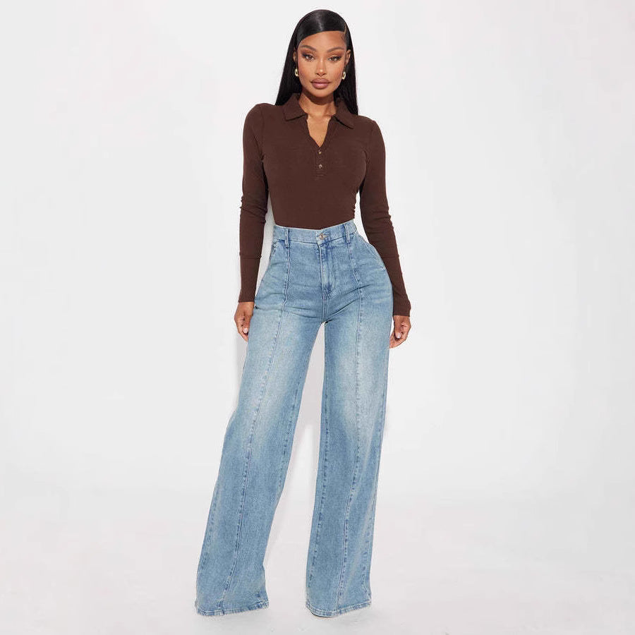 Gerade geschnittene High-Waist Jeans für Damen – Ansicht 3