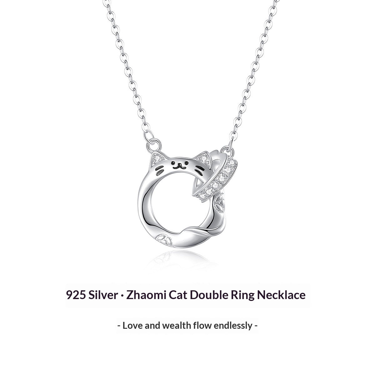 Lucky Cat Doppelring Kette aus 925er Silber für Damen